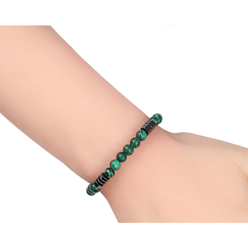 6mm Natural Gemstone Beaded Bracelet with Hematite Spacer Beads, 18-19cm Stretchy Elastic, Healing Jewelry Gift for Men & Women