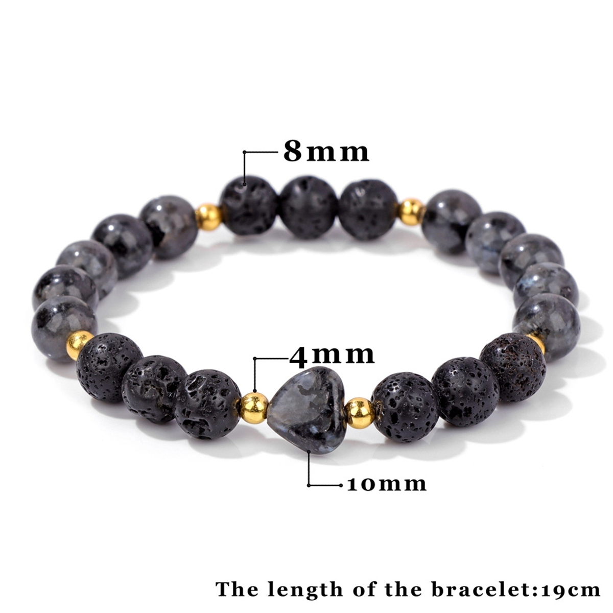 8mm Natural Gemstone Beads Bracelet with 10mm Heart Charm, Stretch Elastic Spiritual Jewelry Gift for Women Men Healing Chakra