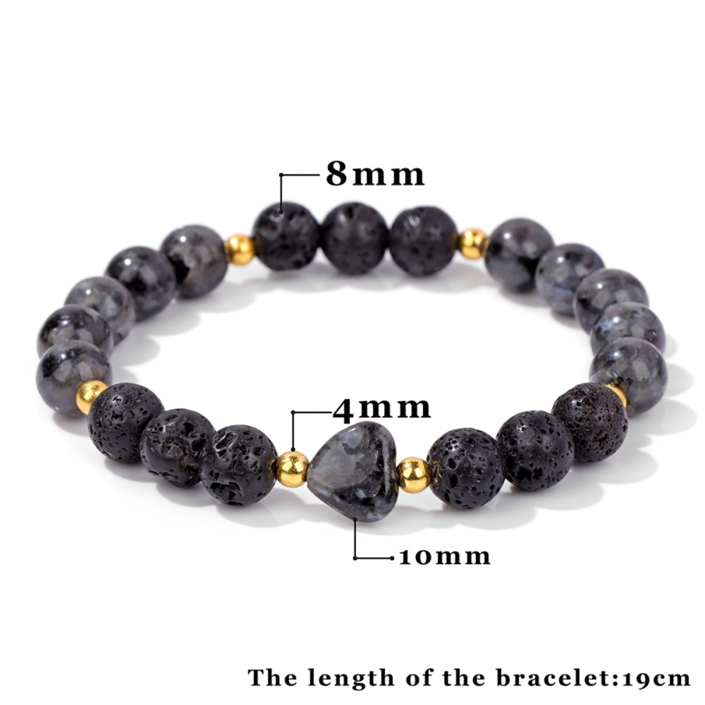 8mm Natural Gemstone Beads Bracelet with 10mm Heart Charm, Stretch Elastic Spiritual Jewelry Gift for Women Men Healing Chakra