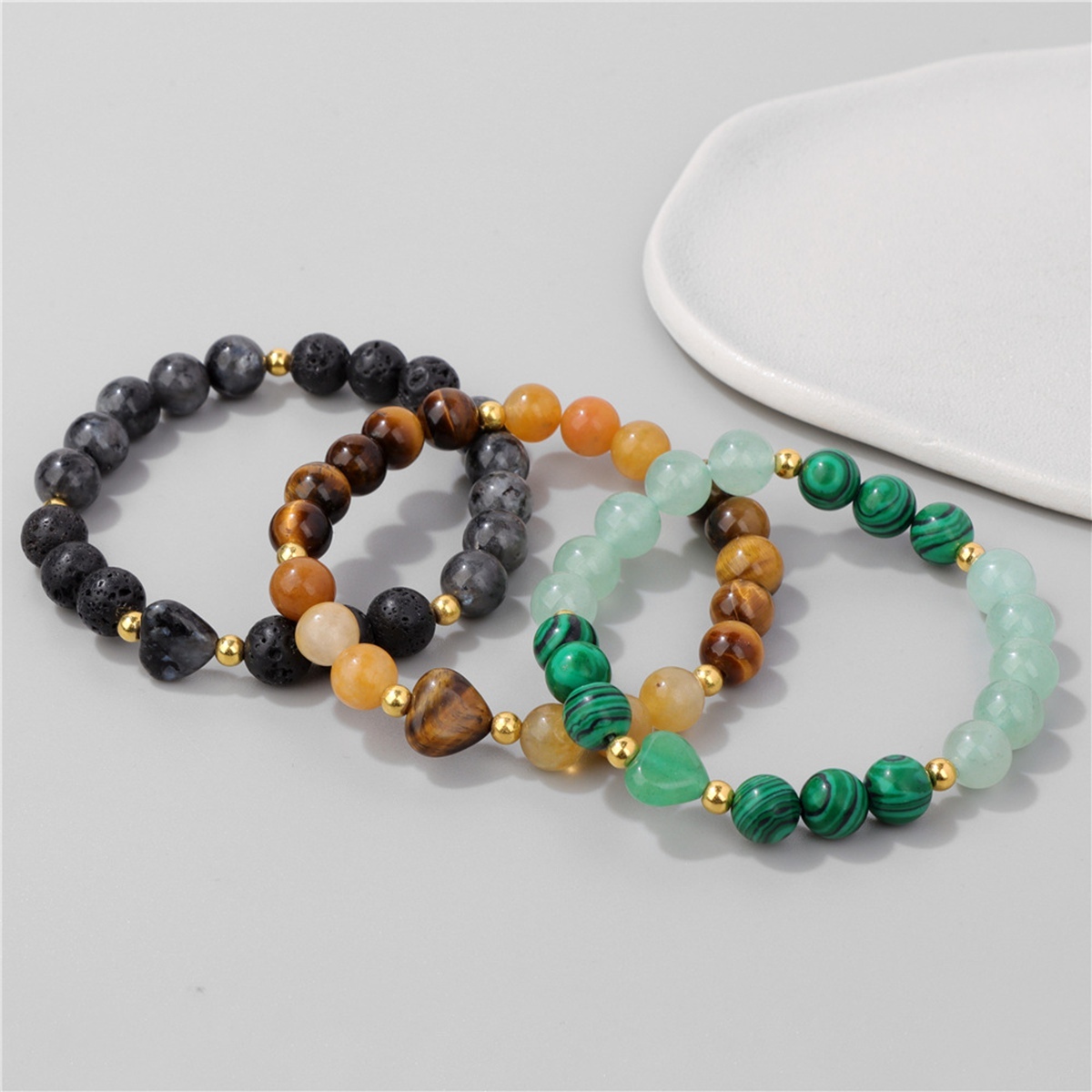 8mm Natural Gemstone Beads Bracelet with 10mm Heart Charm, Stretch Elastic Spiritual Jewelry Gift for Women Men Healing Chakra