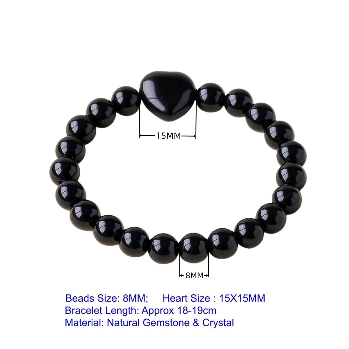 Romantic Heart Charm Bracelet 8mm Round Natural Gemstone Beads with 15mm Love Pendant, Stretchy Adjustable Bangle Jewelry