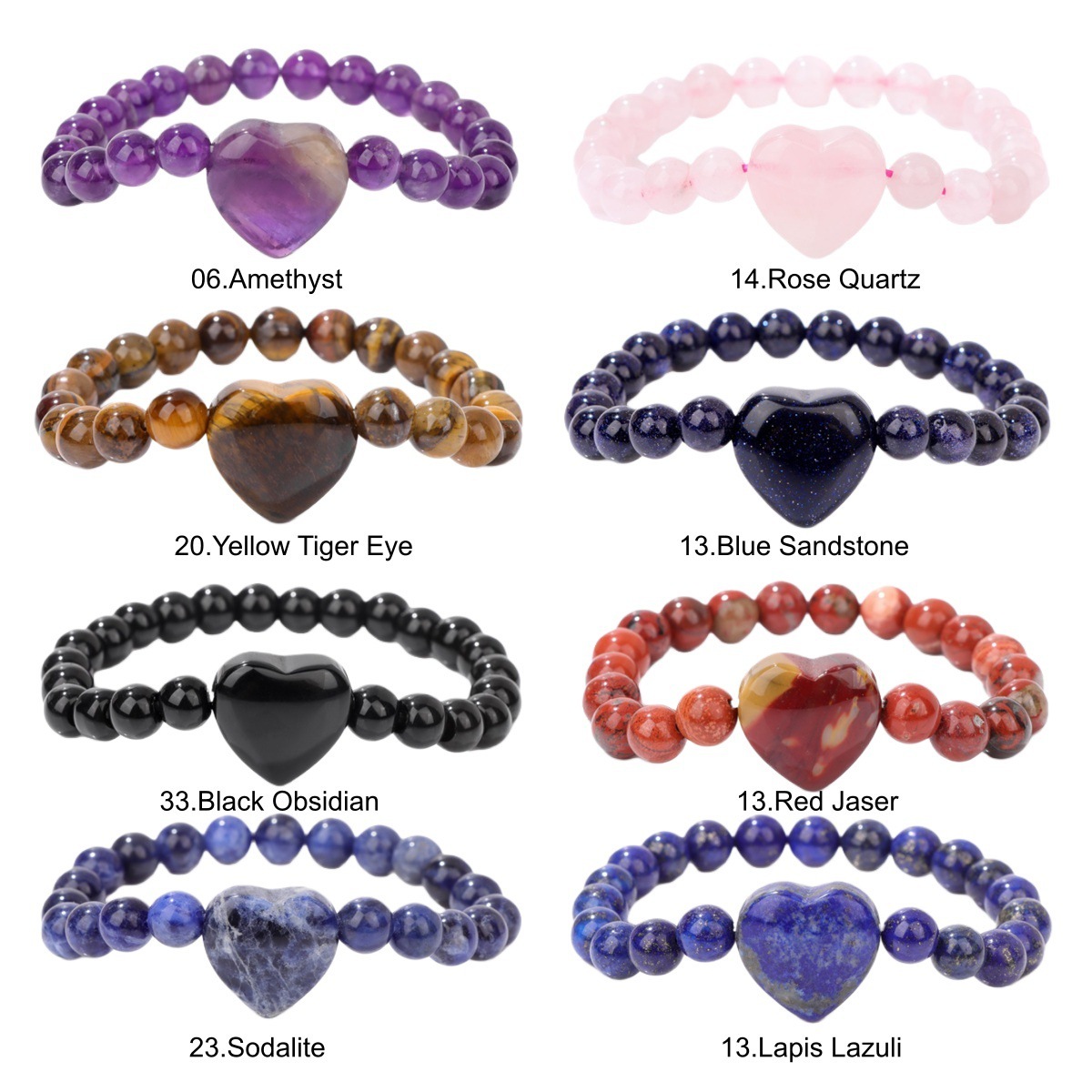 Romantic Heart Charm Bracelet 8mm Round Natural Gemstone Beads with 20mm Love Pendant, Stretchy Adjustable Bangle Jewelry