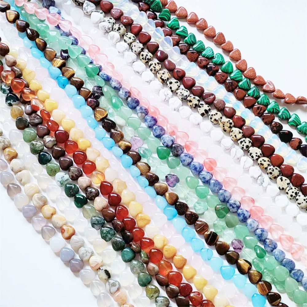 8mm Natural Gemstone Beads Bracelet with 10mm Heart Charm,Stretch Elastic Spiritual Jewelry Gift for Women