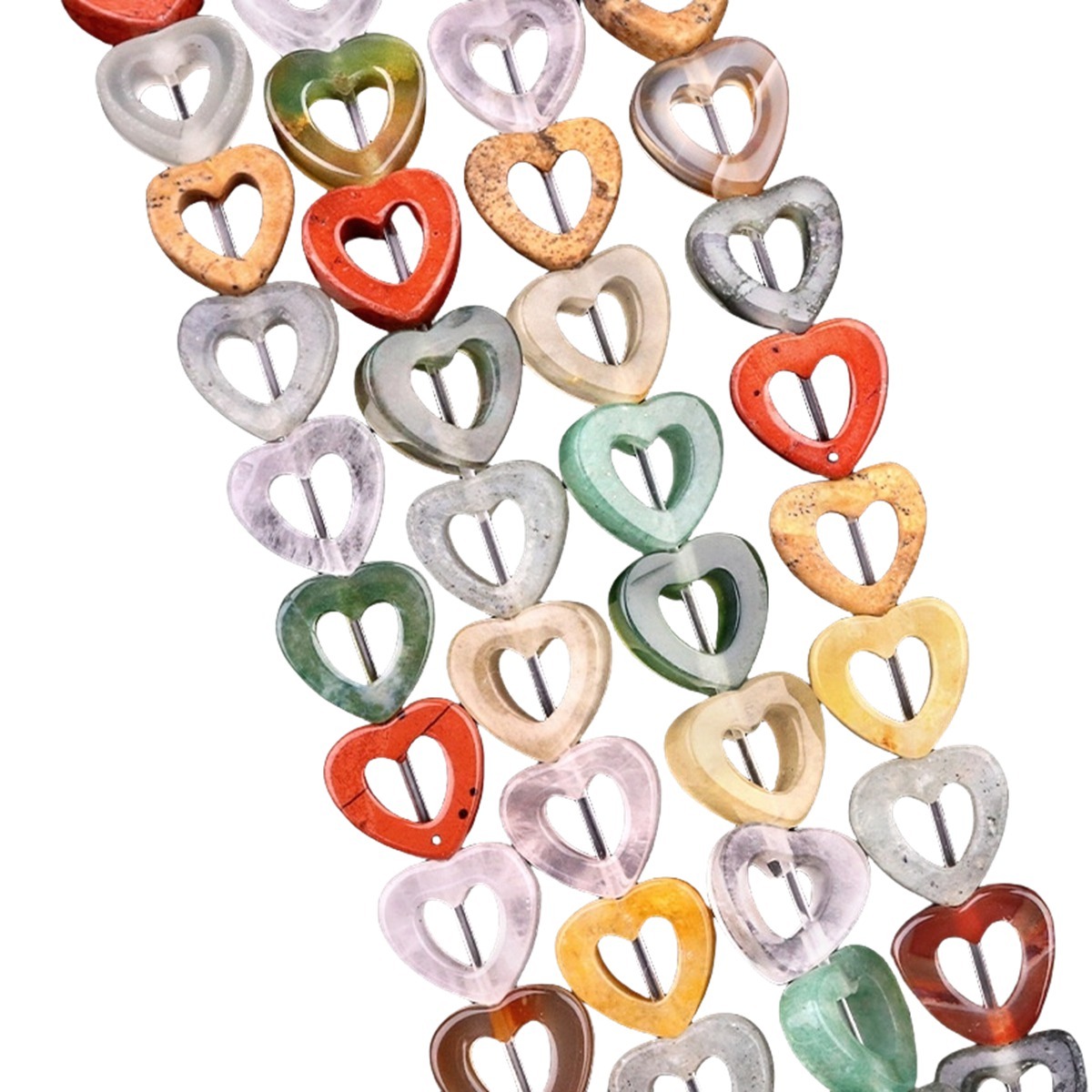 Loose 10MM Love Hollow Heart  Stone Beads for Making Jewelry Approx 18PCS & 20CM Strand