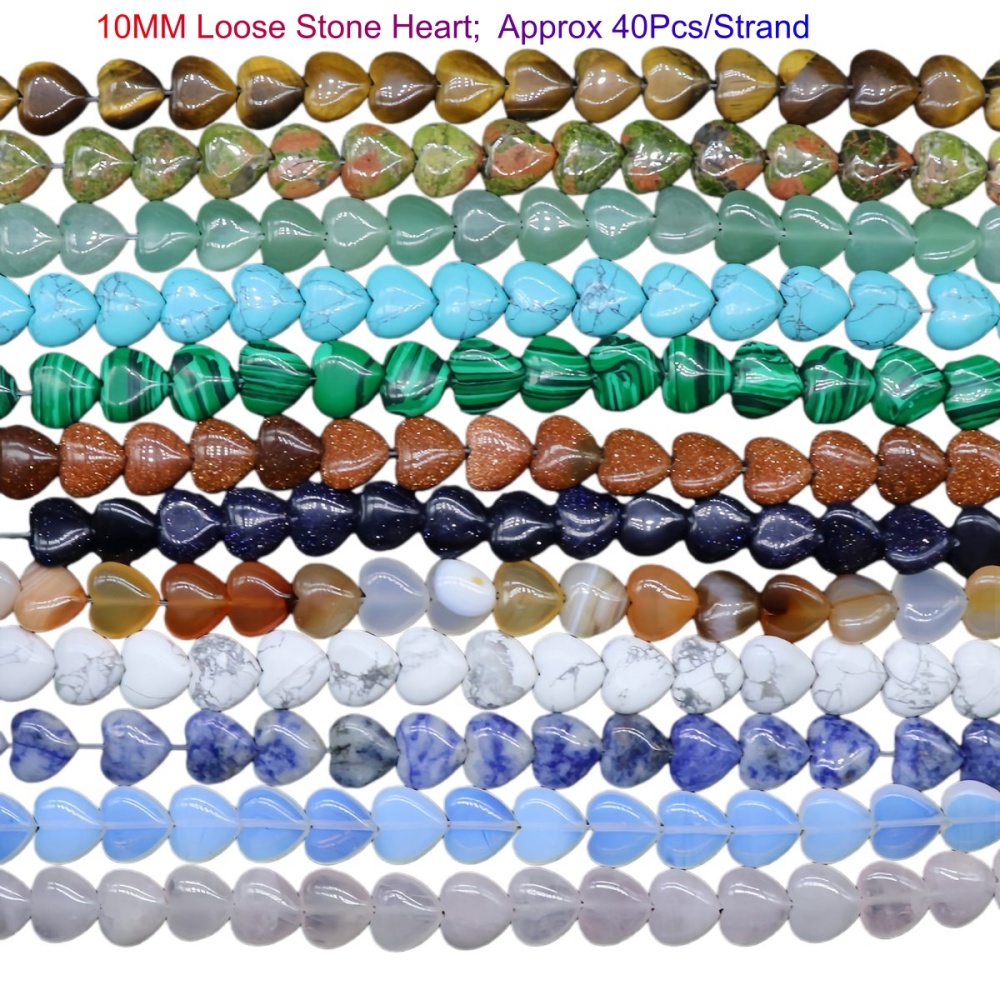 Loose 10MM Love Heart  Stone Beads for Making Jewelry 1 Strands
