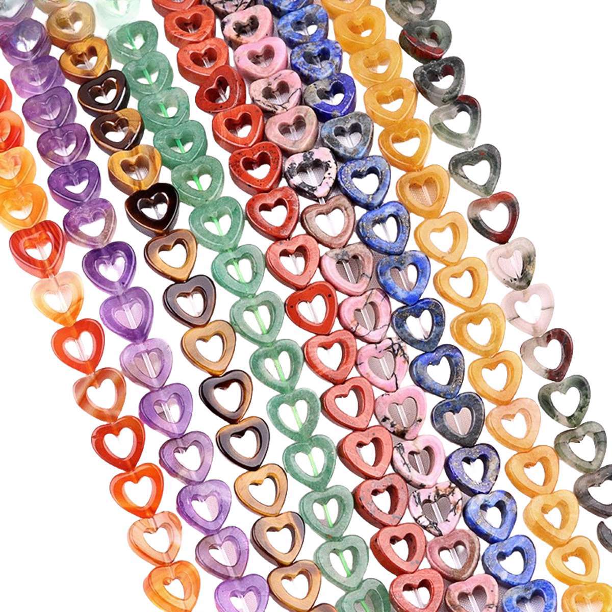 Loose 10MM Love Hollow Heart  Stone Beads for Making Jewelry Approx 18PCS & 20CM Strand