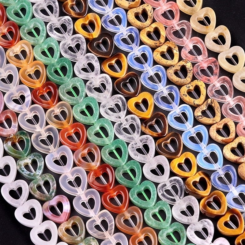Loose 10MM Love Hollow Heart  Stone Beads for Making Jewelry Approx 18PCS & 20CM Strand