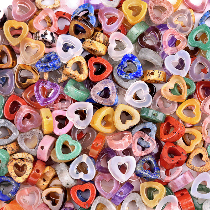 Loose 10MM Love Hollow Heart  Stone Beads for Making Jewelry Approx 18PCS & 20CM Strand