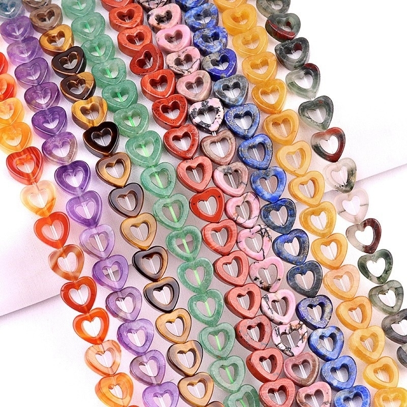 Loose 10MM Love Hollow Heart  Stone Beads for Making Jewelry Approx 18PCS & 20CM Strand