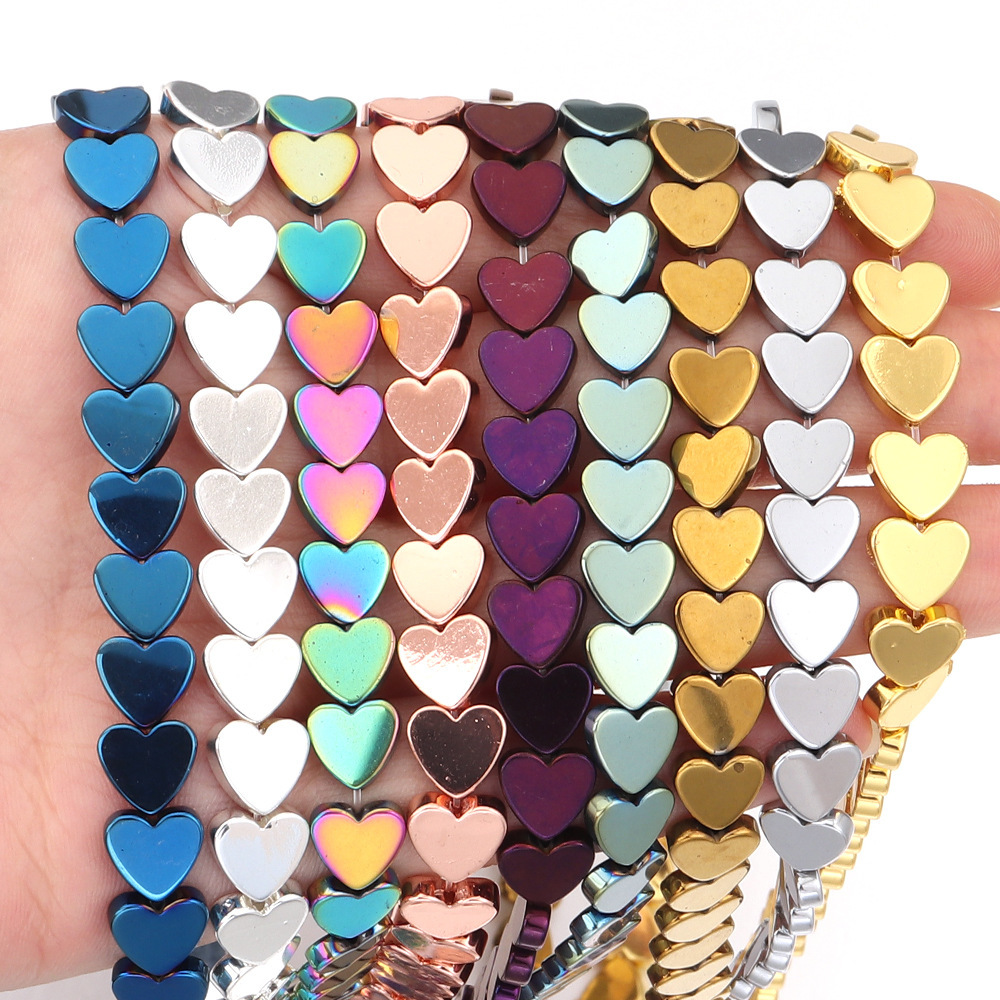 Double Flat Heart Shape Hematite Stone Beads for DIY Making Jewelry (Approx 38CM)