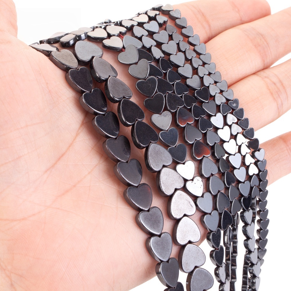 Double Flat Heart Shape Hematite Stone Beads for DIY Making Jewelry (Approx 38CM)