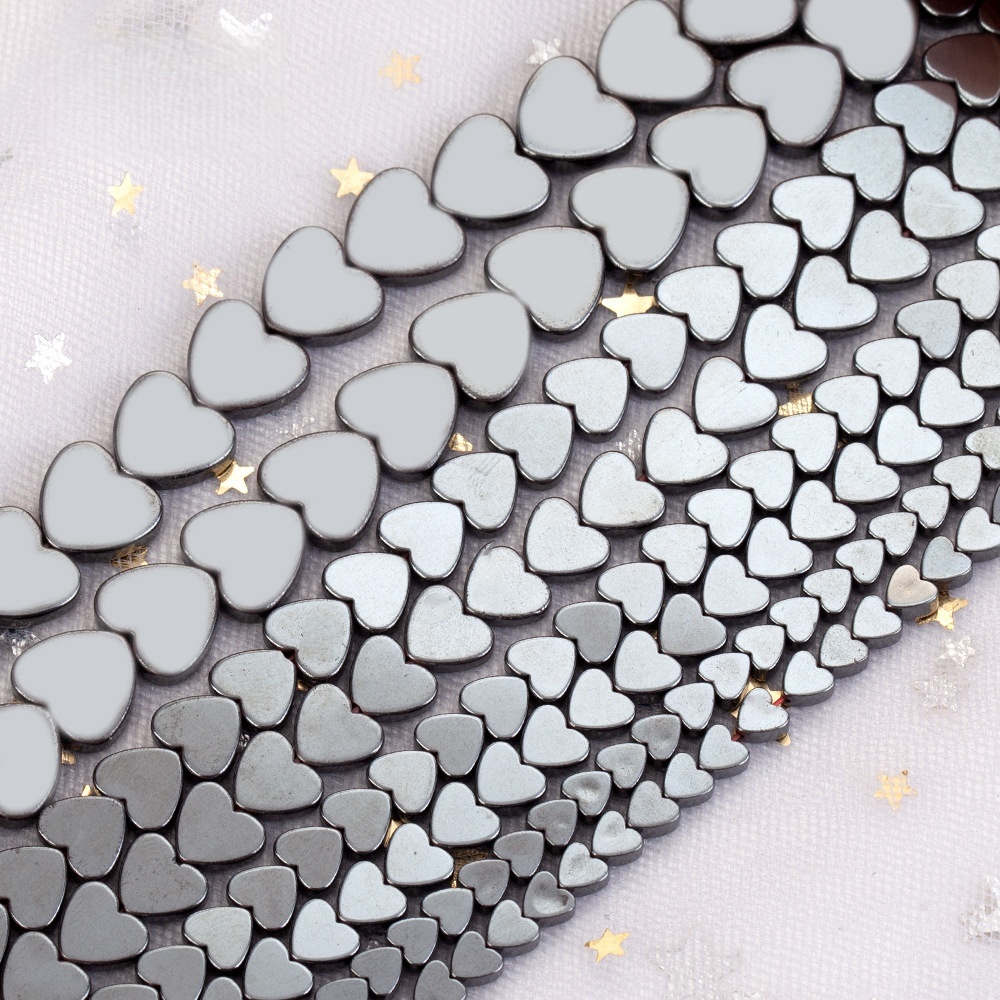 Double Flat Heart Shape Hematite Stone Beads for DIY Making Jewelry (Approx 38CM)