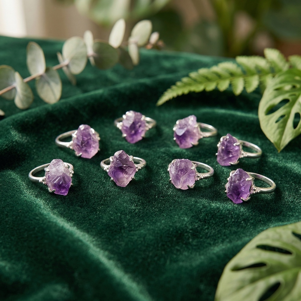 Adjustable Druzy Amethyst Ring – Real Crystal, White Gold Plated Copper, Handmade Women’s Jewelry