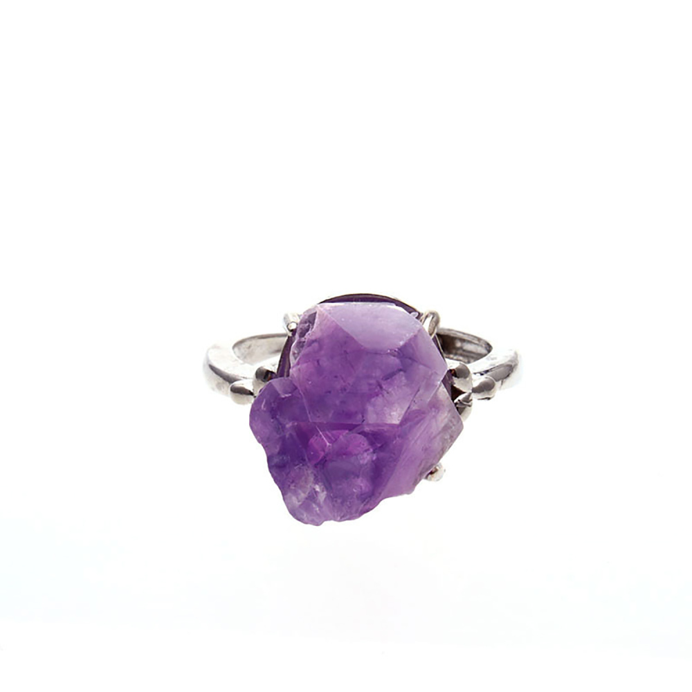 Adjustable Druzy Amethyst Ring – Real Crystal, White Gold Plated Copper, Handmade Women’s Jewelry