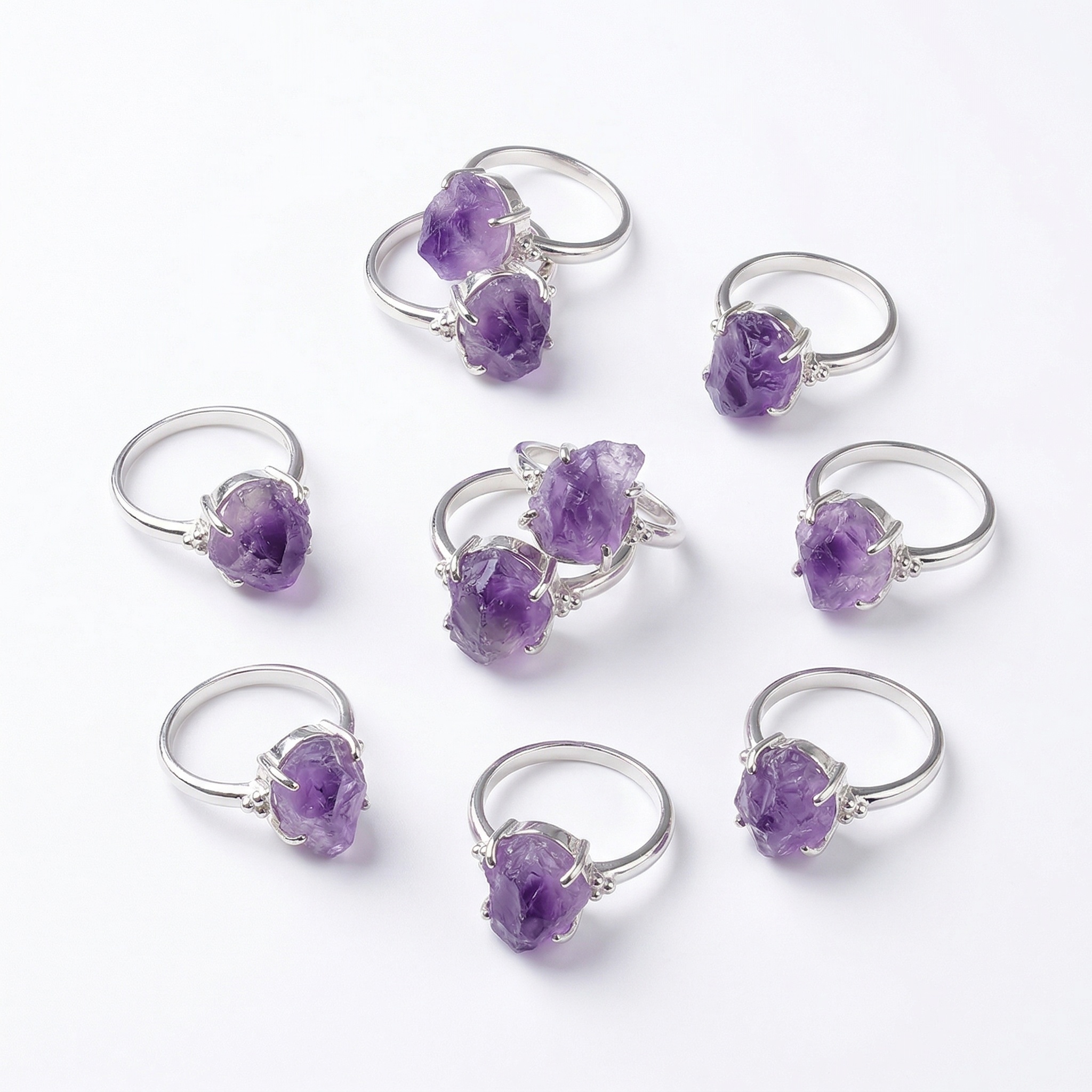 Adjustable Druzy Amethyst Ring – Real Crystal, White Gold Plated Copper, Handmade Women’s Jewelry