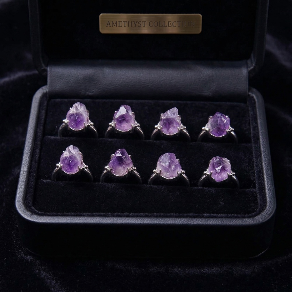 Adjustable Druzy Amethyst Ring – Real Crystal, White Gold Plated Copper, Handmade Women’s Jewelry