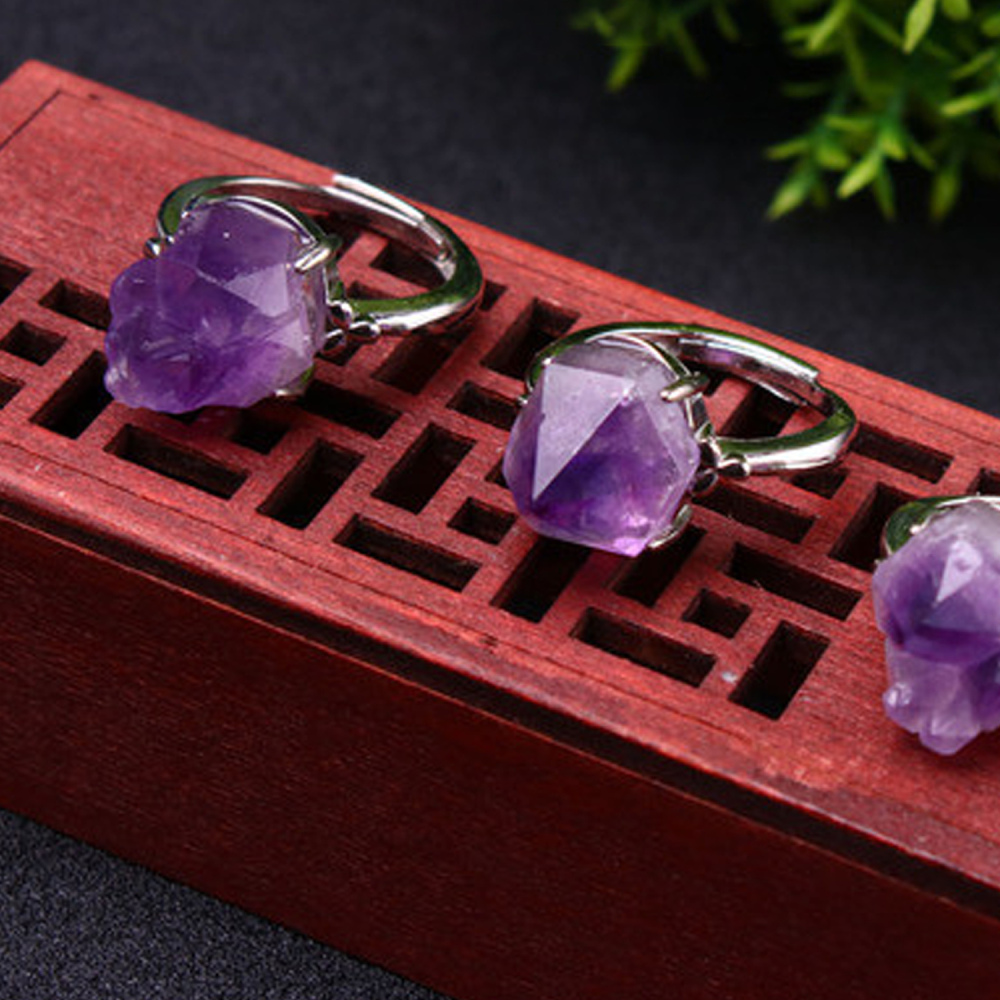 Adjustable Druzy Amethyst Ring – Real Crystal, White Gold Plated Copper, Handmade Women’s Jewelry