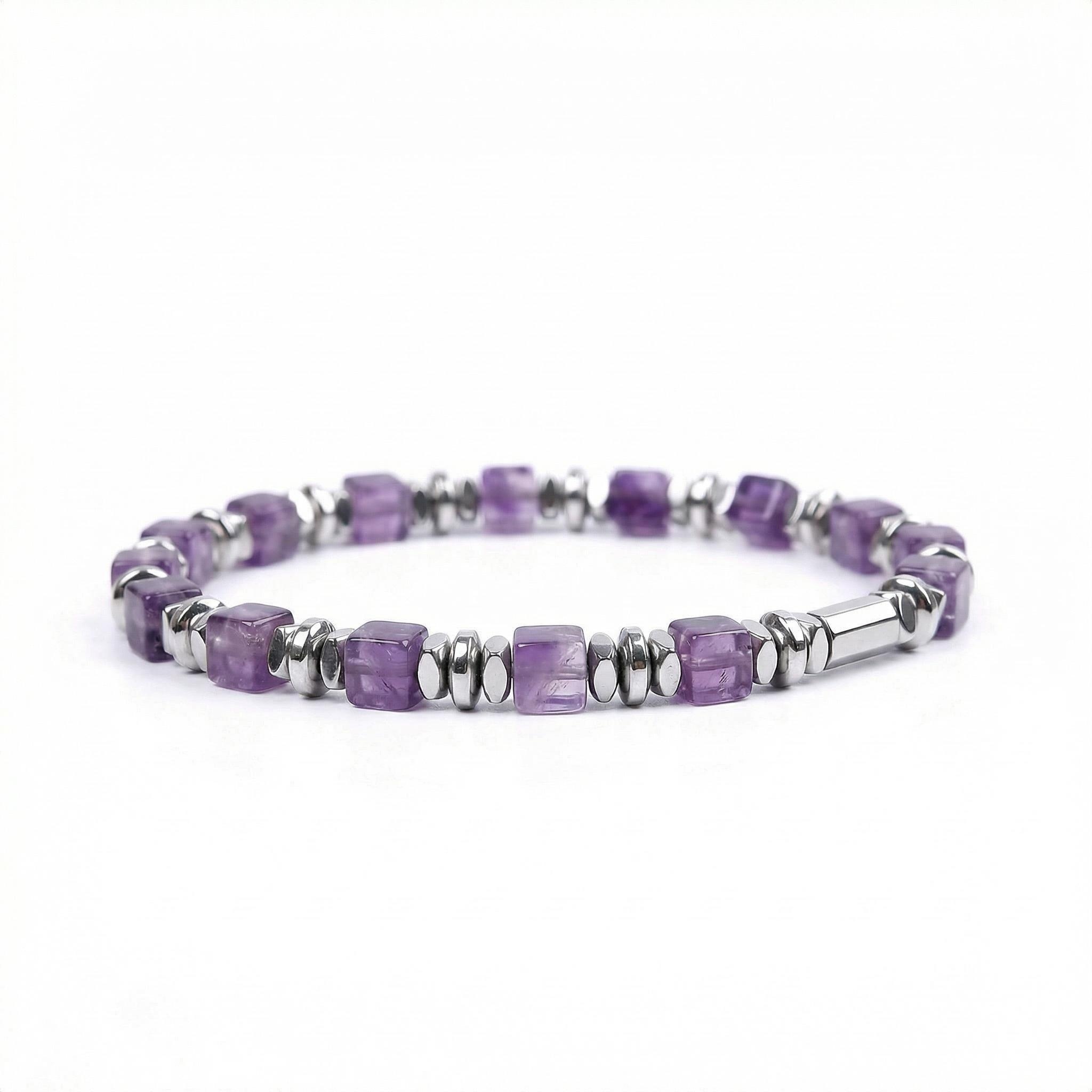 Natural 4mm Hematite Cube Beads Stretch Bracelet – Stackable Spacer Bracelet for Women & Girls, Healing Stone Jewelry, Minimalist Gift