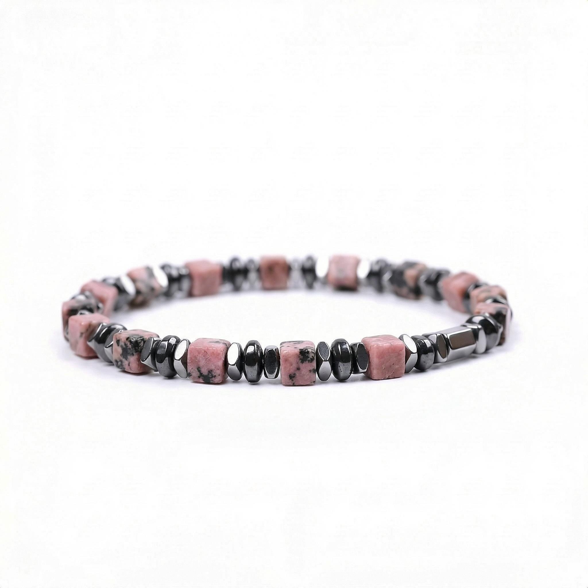 Natural 4mm Hematite Cube Beads Stretch Bracelet – Stackable Spacer Bracelet for Women & Girls, Healing Stone Jewelry, Minimalist Gift