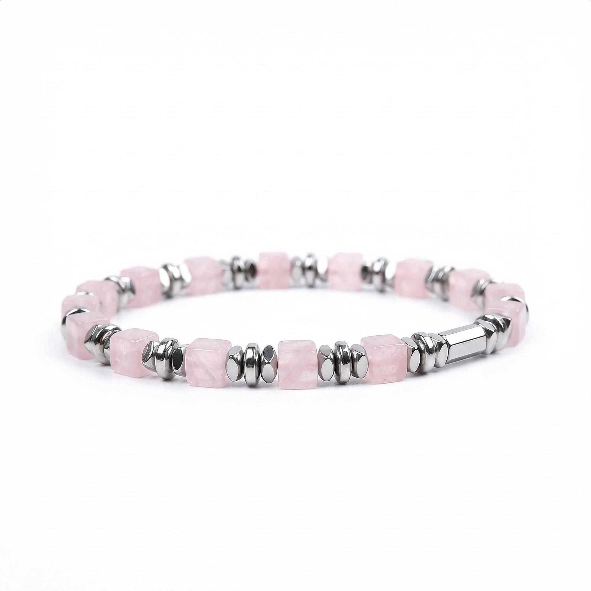 Natural 4mm Hematite Cube Beads Stretch Bracelet – Stackable Spacer Bracelet for Women & Girls, Healing Stone Jewelry, Minimalist Gift