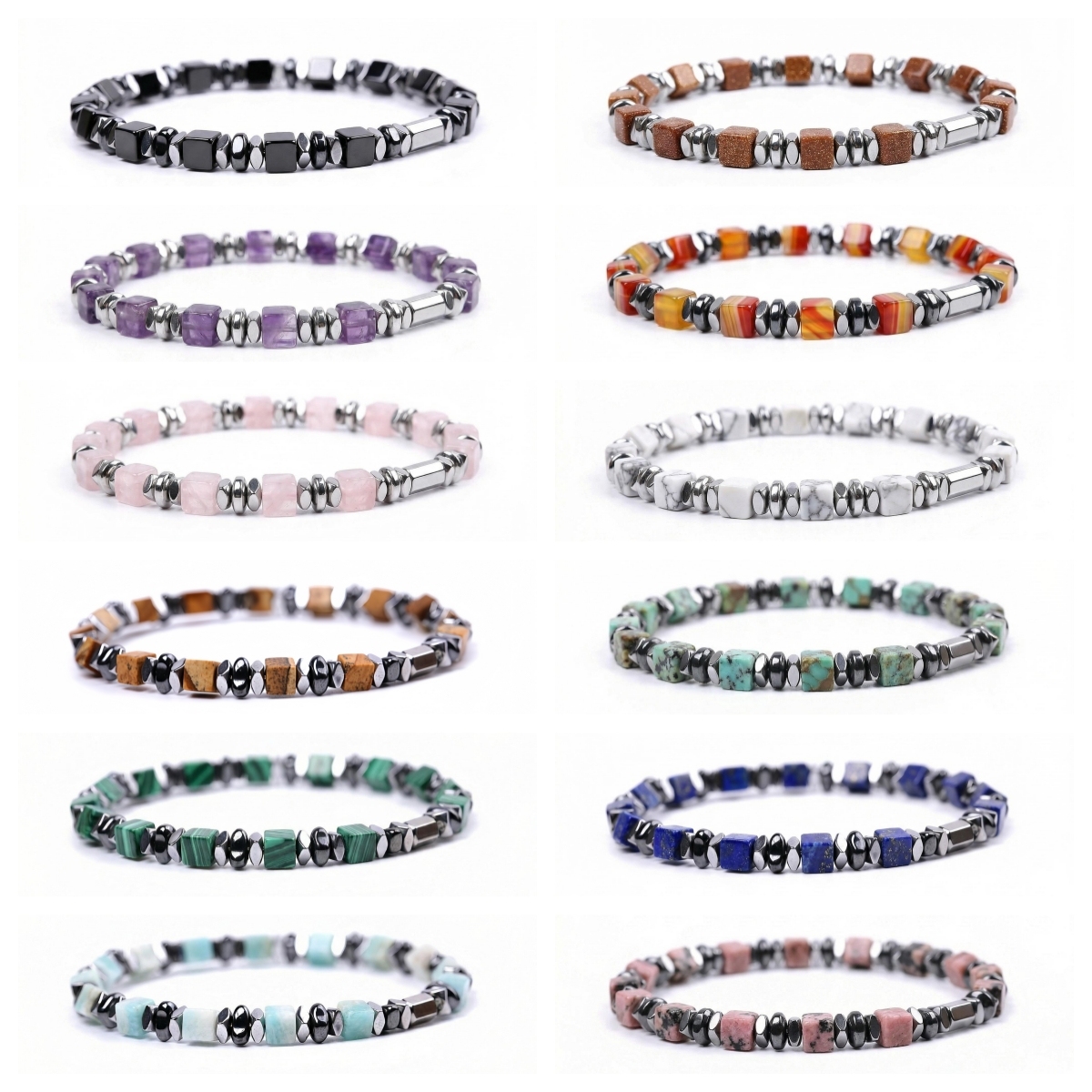 Natural 4mm Hematite Cube Beads Stretch Bracelet – Stackable Spacer Bracelet for Women & Girls, Healing Stone Jewelry, Minimalist Gift
