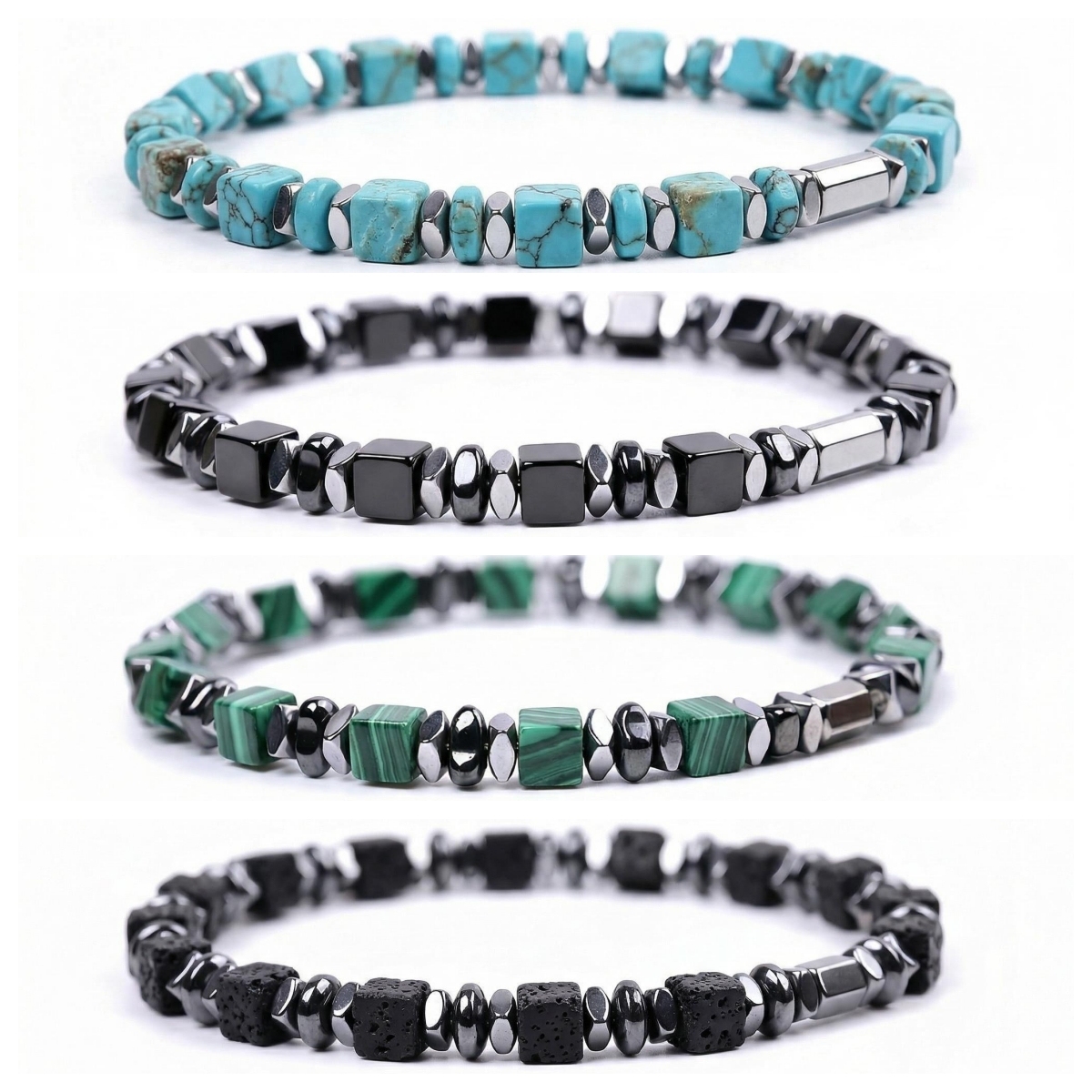 Natural 4mm Hematite Cube Beads Stretch Bracelet – Stackable Spacer Bracelet for Women & Girls, Healing Stone Jewelry, Minimalist Gift