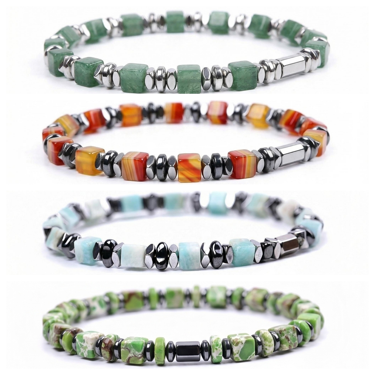 Natural 4mm Hematite Cube Beads Stretch Bracelet – Stackable Spacer Bracelet for Women & Girls, Healing Stone Jewelry, Minimalist Gift