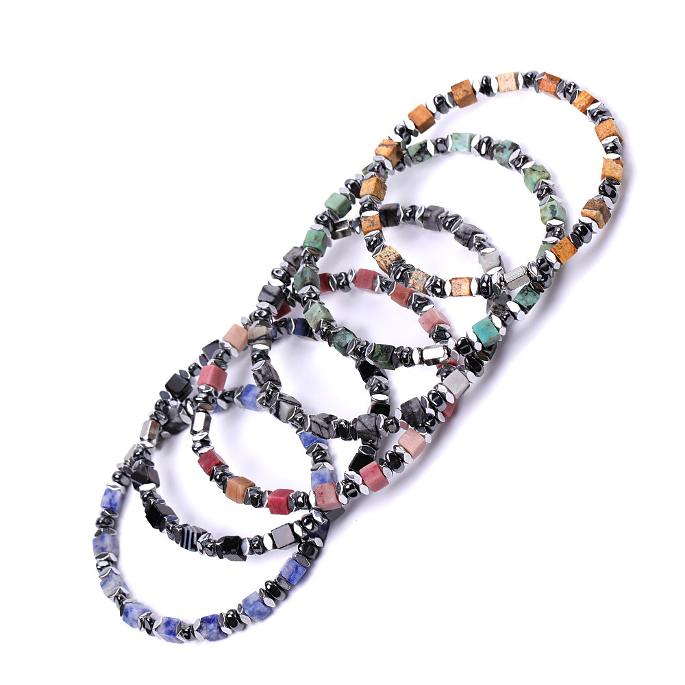 Natural 4mm Hematite Cube Beads Stretch Bracelet – Stackable Spacer Bracelet for Women & Girls, Healing Stone Jewelry, Minimalist Gift