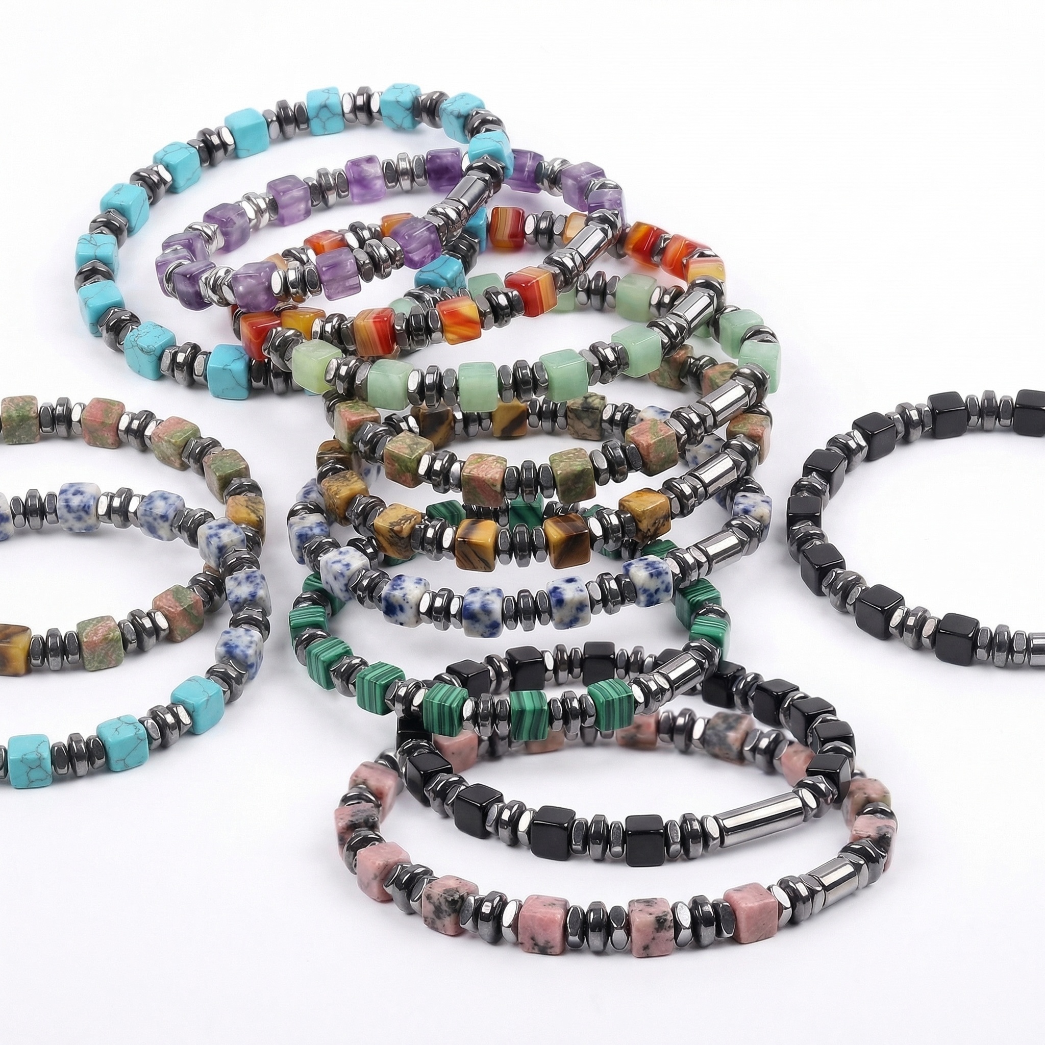 Natural 4mm Hematite Cube Beads Stretch Bracelet – Stackable Spacer Bracelet for Women & Girls, Healing Stone Jewelry, Minimalist Gift