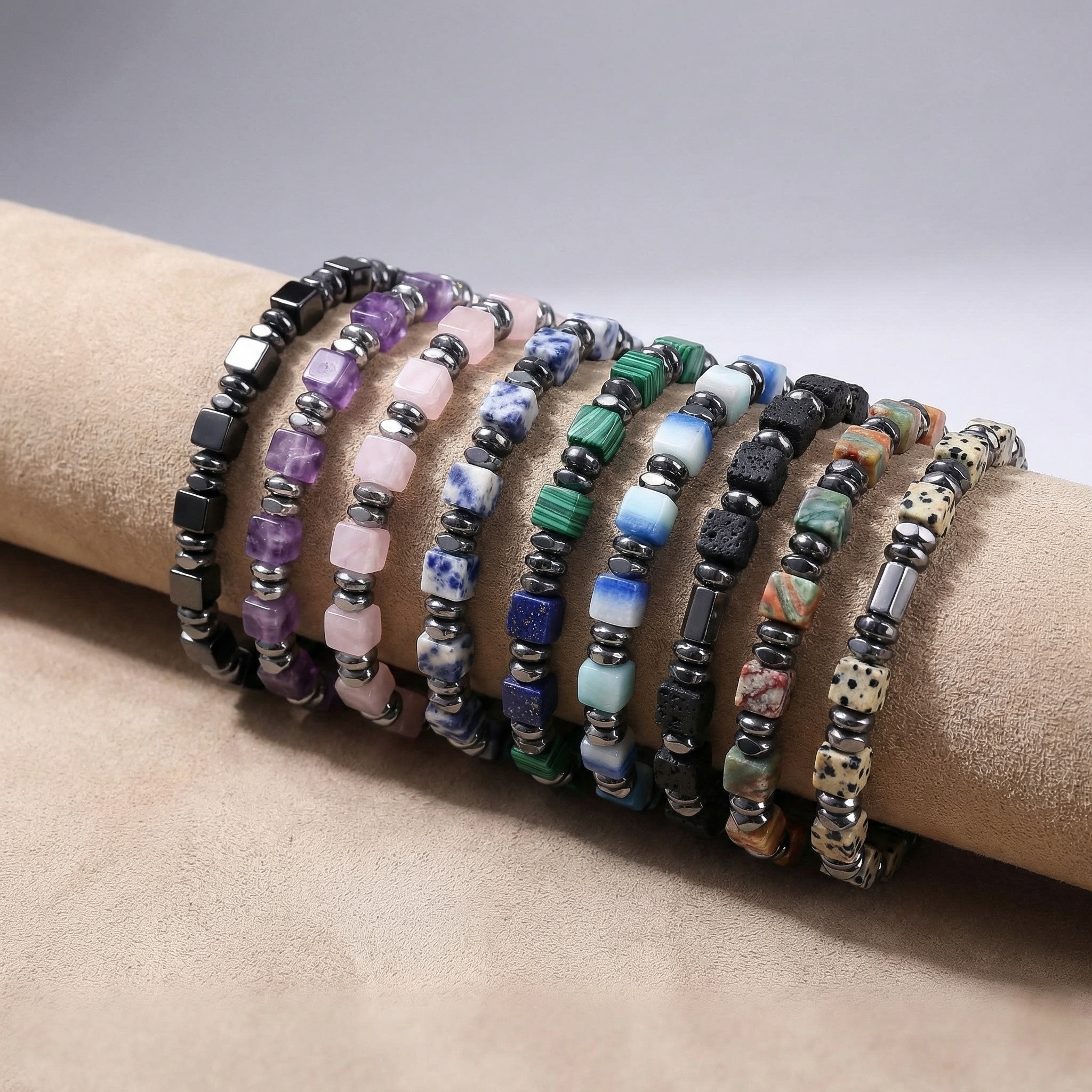 Natural 4mm Hematite Cube Beads Stretch Bracelet – Stackable Spacer Bracelet for Women & Girls, Healing Stone Jewelry, Minimalist Gift