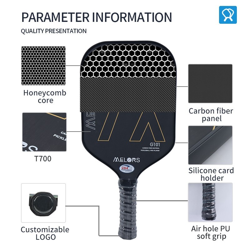 Carbon fiber pickleball racket with textured surface for spin and precision

