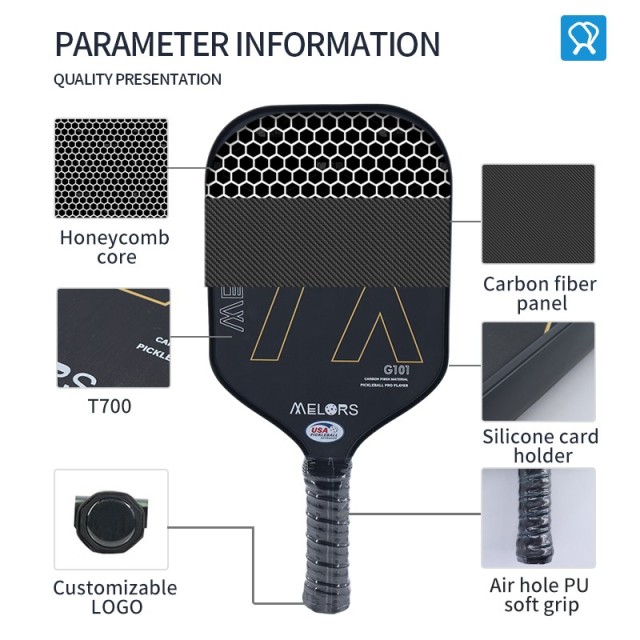 Carbon fiber pickleball racket with textured surface for spin and precision

