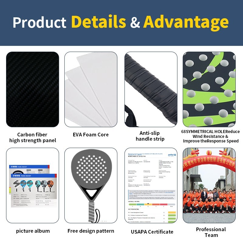 Melors Paddle Tennis Racket Carbon Fiber Surface with EVA Memory Flex Foam Core Paddle Rackets,Melors Fitness