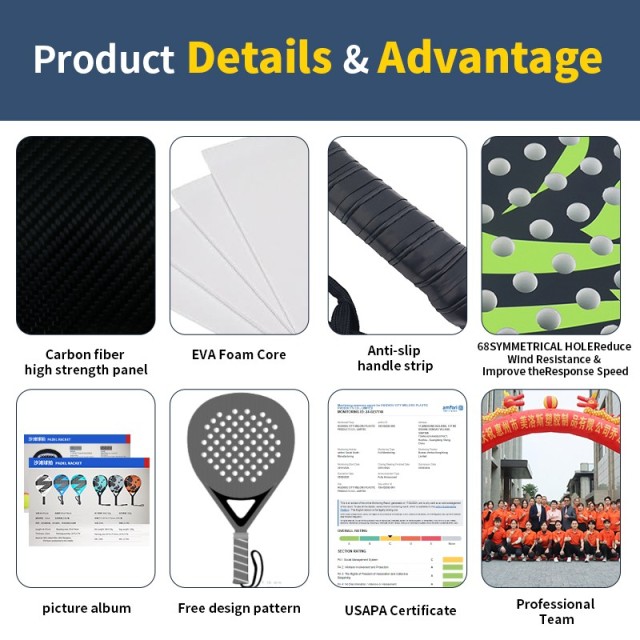 Melors Paddle Tennis Racket Carbon Fiber Surface with EVA Memory Flex Foam Core Paddle Rackets,Melors Fitness