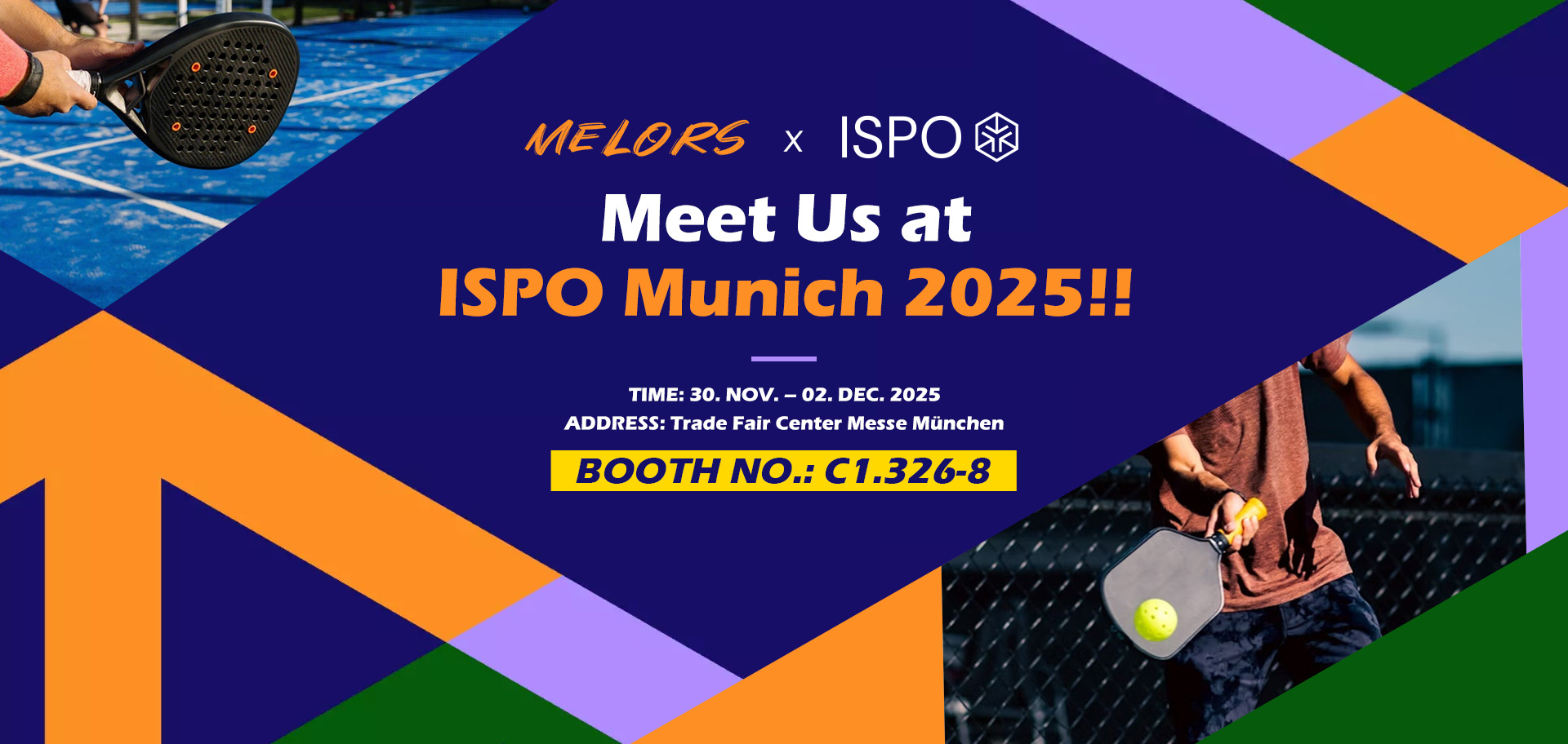Premium sports accessories including pickleball paddles by Melors at ISPO 2025