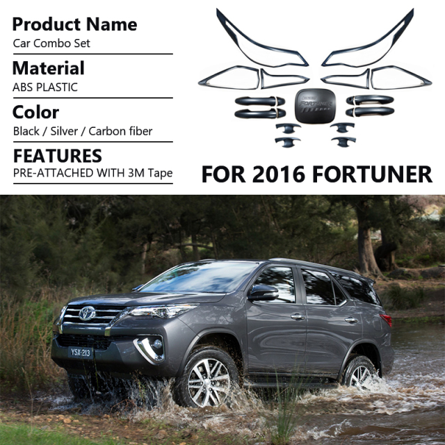 Car Headlight Cover Door Handle Bowl Combo Set for Toyota Fortuner