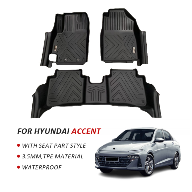 Premium Rubber Car Floor Mats 3 Pieces for Hyundai Accent 2024