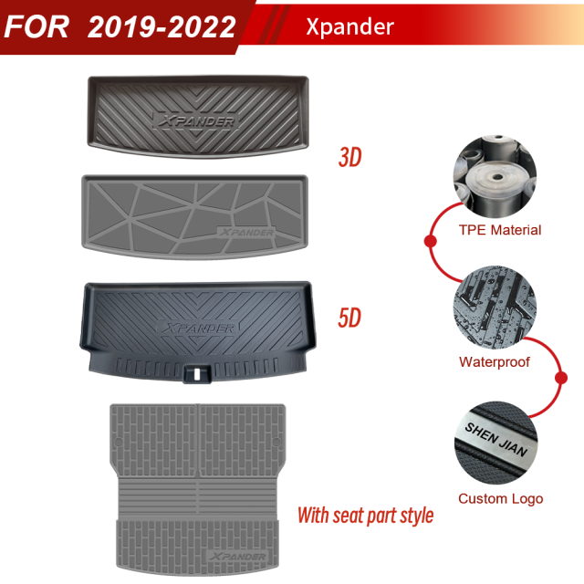 High Quality TPE 5D Car Trunk Mats Liners for Mitsubishi Xpander 2018-2022
