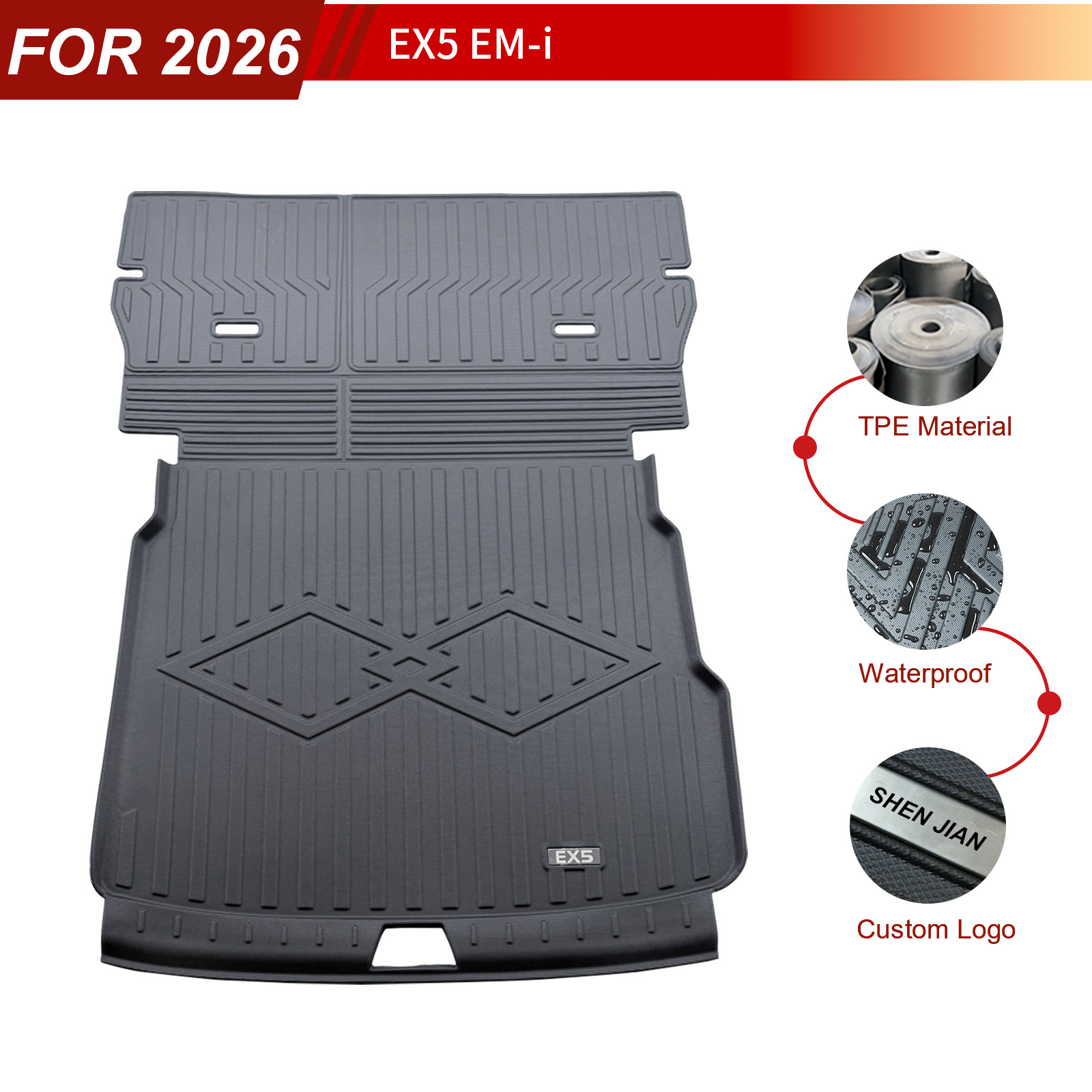 Custom Car Trunk Mats With Backrest for Geely EX5 Em-i 2026