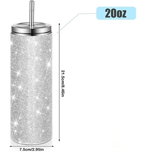20 oz Diamond Bling Stainless Steel Straw Tumblers