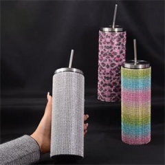 20 oz Diamond Bling Stainless Steel Straw Tumblers