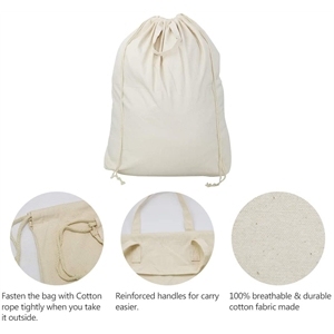 Machine washable drawstring canvas laundry bag
