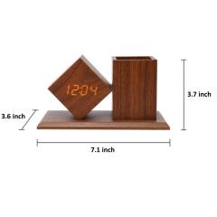 Office Use Wooden Digital Desk Clock With Pen Holder