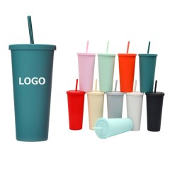 24oz Plastic Tumbler with Lid and Straw