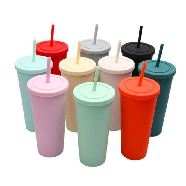 24oz Plastic Tumbler with Lid and Straw
