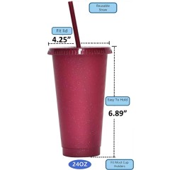 24oz Reusable Plastic cup with Straw and Lid