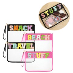 Glitter Chenille Letter Clear Makeup Bag Purse