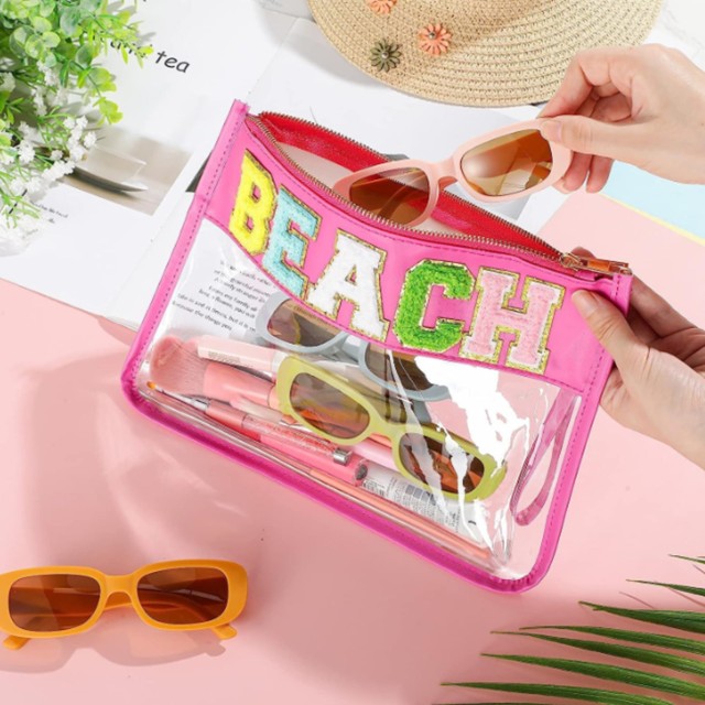 Glitter Chenille Letter Clear Makeup Bag Purse