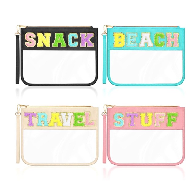 Glitter Chenille Letter Clear Makeup Bag Purse