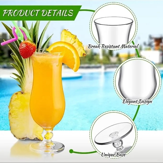 16oz Plastic Hurricane Glasses Cocktail Drinkware